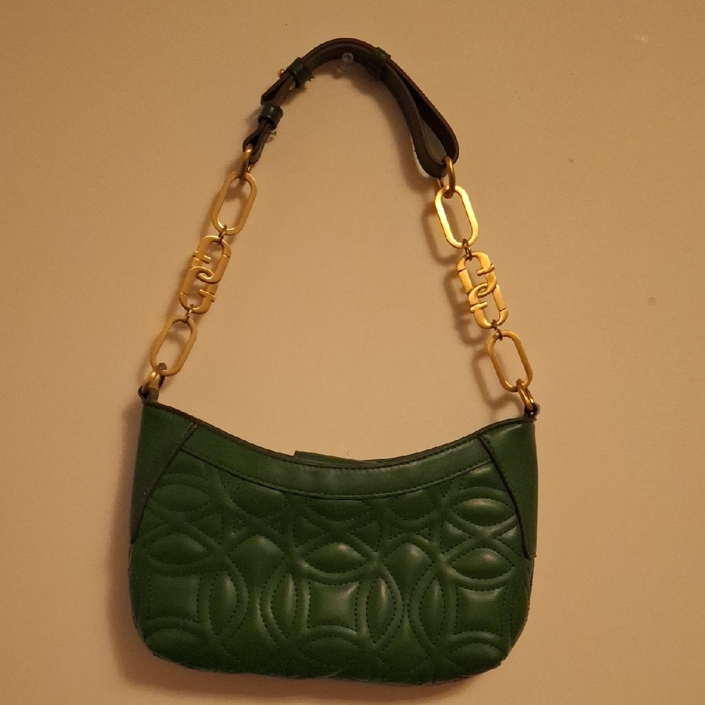 Green Quilted Shoulder Bag with Gold Chain